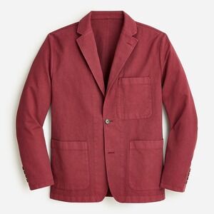 J.Crew Cotton Linen Chino Suit Jacket Men 38R Garment Dyed Blazer Burgundy Red